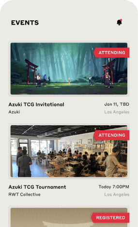 Azuki TCG app events screen